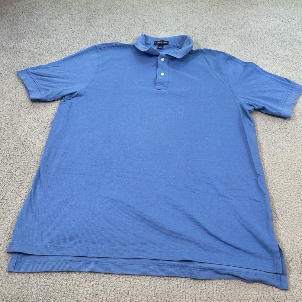 Lands End Polo Shirt Men's Large‎ 42x44 Blue Short Sleeve Solid Button Collared